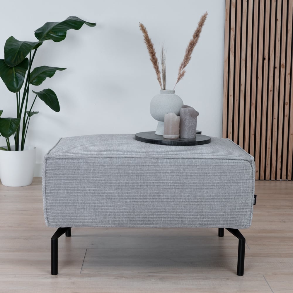 Pouf / hocker Kansas gris clair velours côtelé