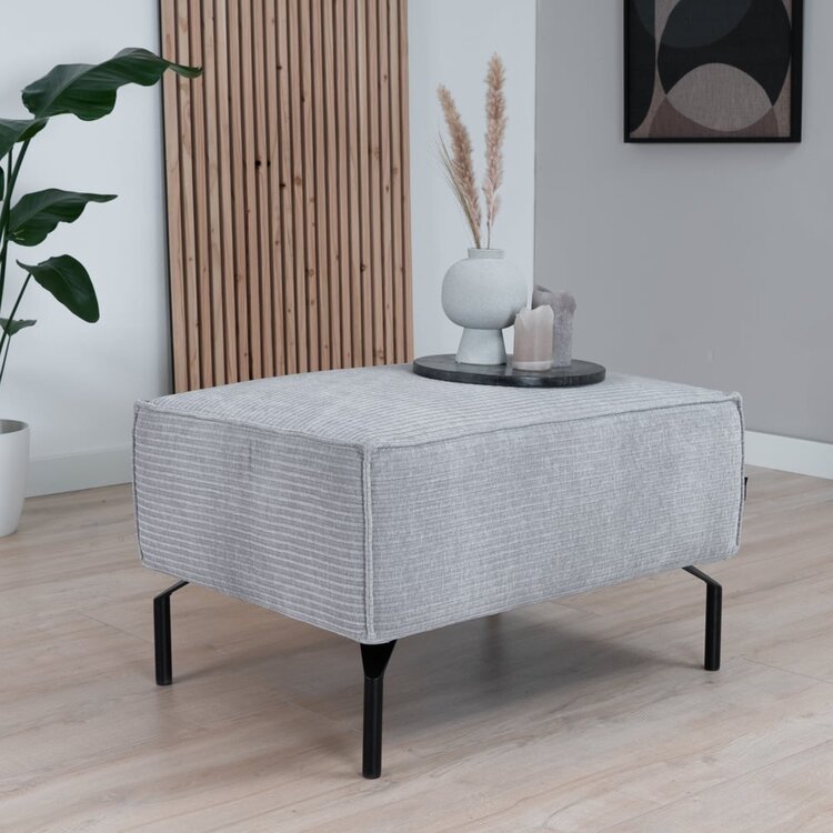 Pouf / hocker Kansas gris clair velours côtelé