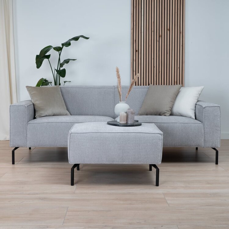 Pouf / hocker Kansas gris clair velours côtelé