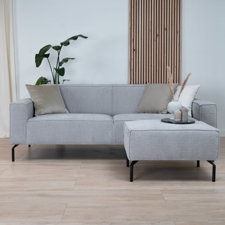 Pouf / hocker Kansas gris clair velours côtelé