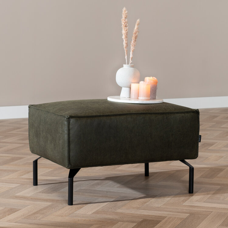 Pouf industriel Kansas vert olive