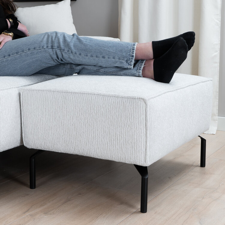 Pouf scandinave Kansas blanc tissu côtelé