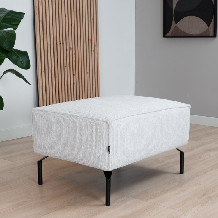 Pouf scandinave Kansas blanc tissu côtelé