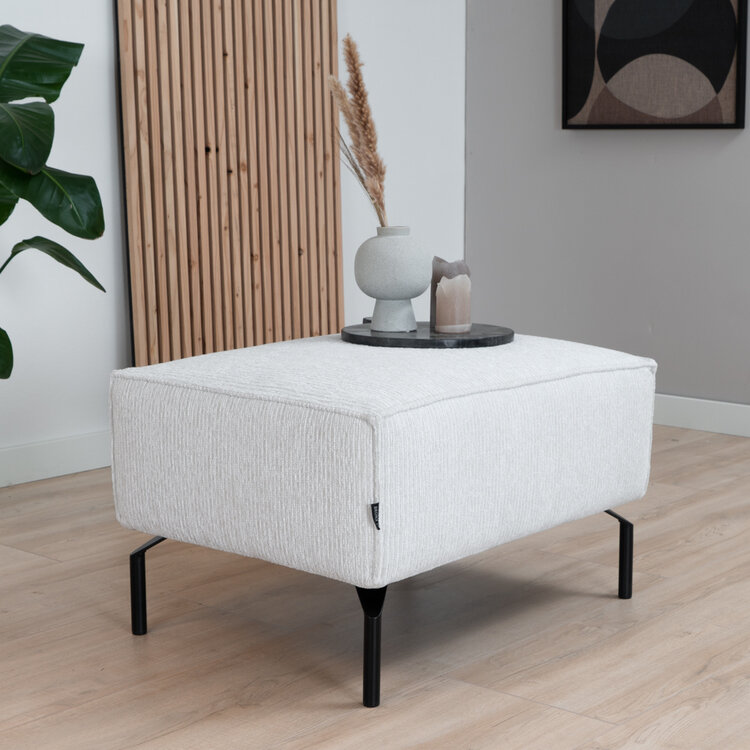 Pouf scandinave Kansas blanc tissu côtelé