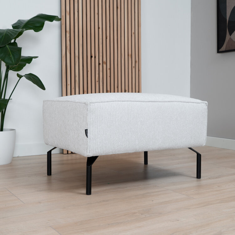 Pouf scandinave Kansas blanc tissu côtelé