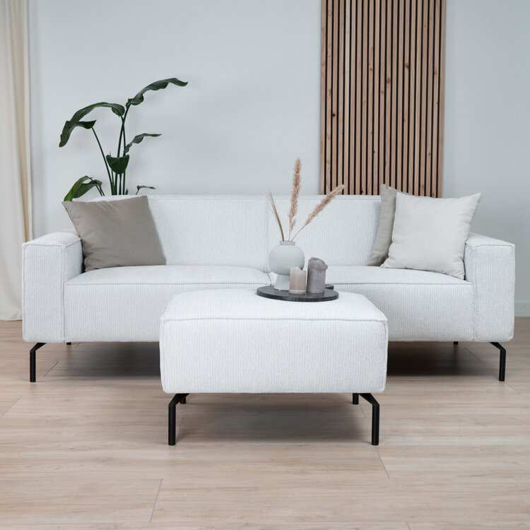 Pouf scandinave Kansas blanc tissu côtelé