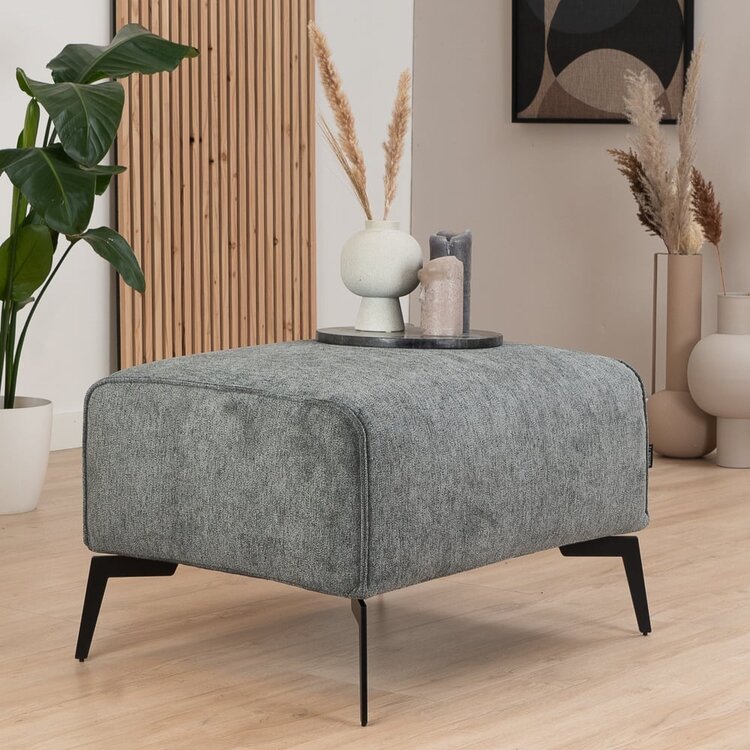 Pouf scandinave tissu chiné Vegas anthracite mélange