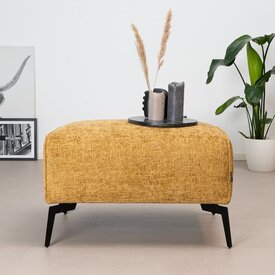 Pouf scandinave chenille Vegas jaune ocre / cognac