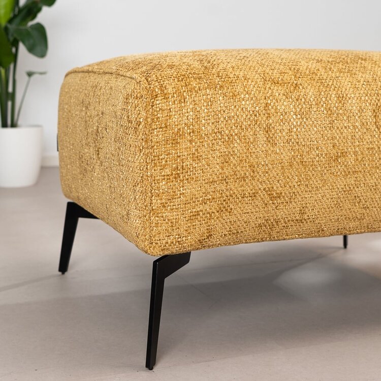 Pouf scandinave chenille Vegas jaune ocre / cognac
