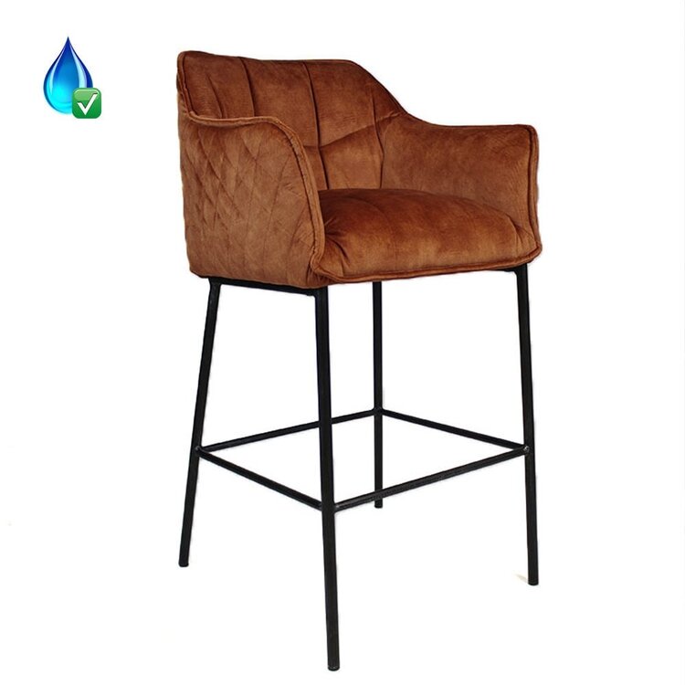 Tabouret de bar velours Jayron cuivre 82 cm