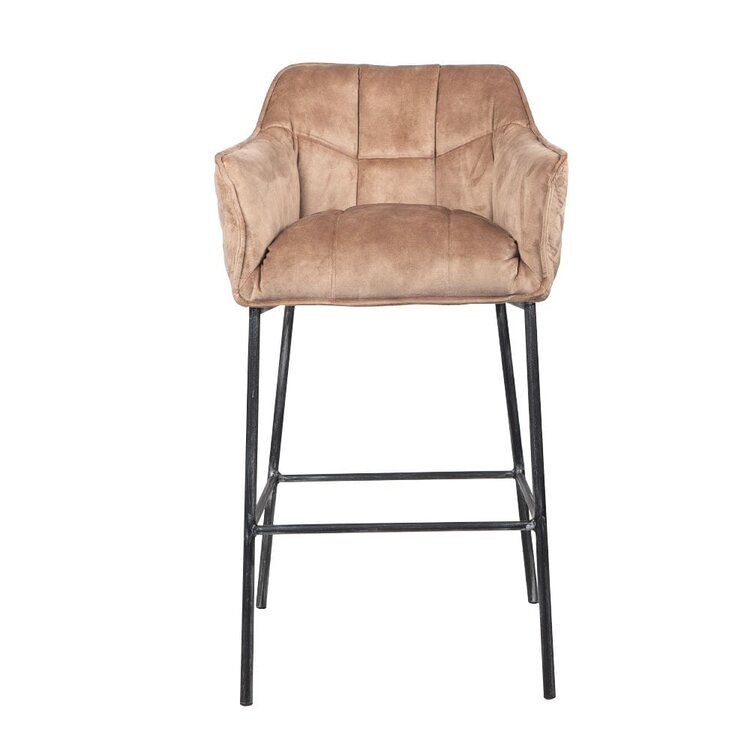 Tabouret de bar velours Jayron taupe 82 cm