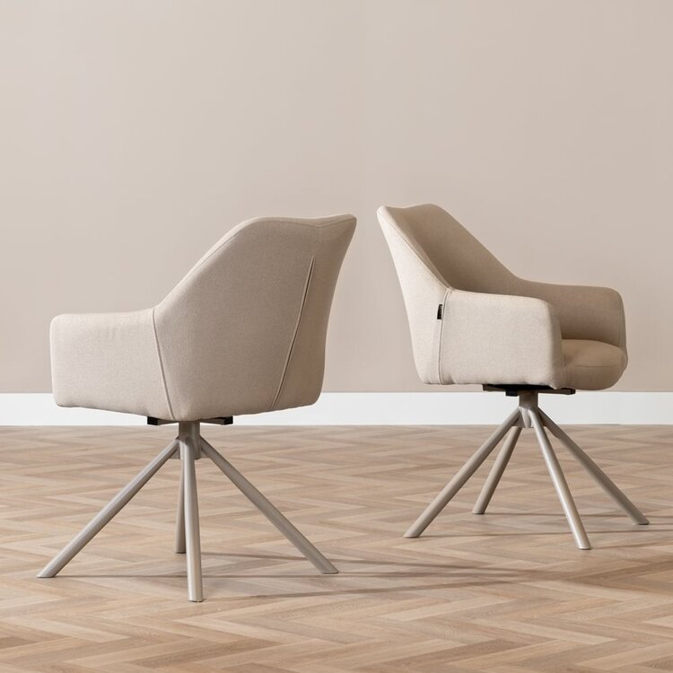 Chaise de salle à manger pivotante Ida taupe tissu recyclé