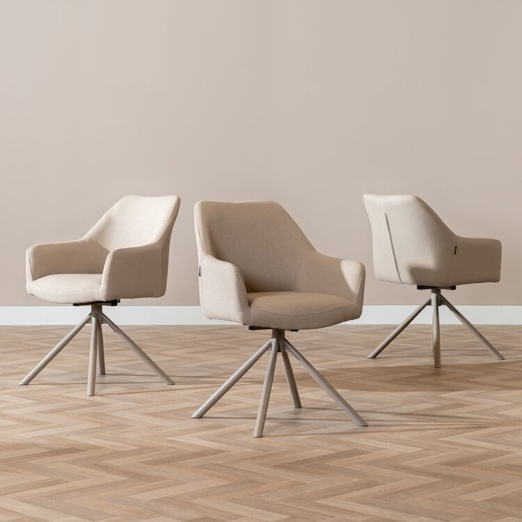 Chaise de salle à manger pivotante Ida taupe tissu recyclé