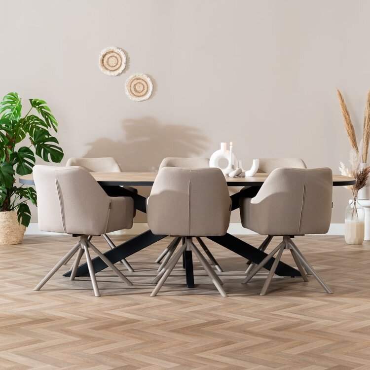 Chaise de salle à manger pivotante Ida taupe tissu recyclé