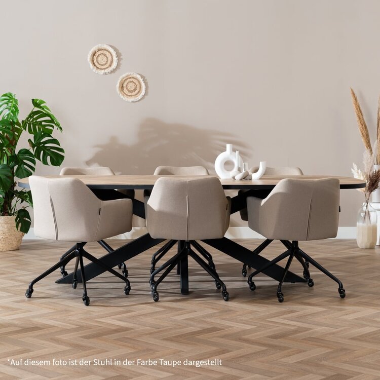 Chaise de salle à manger à roulettes Isak beige tissu recyclé