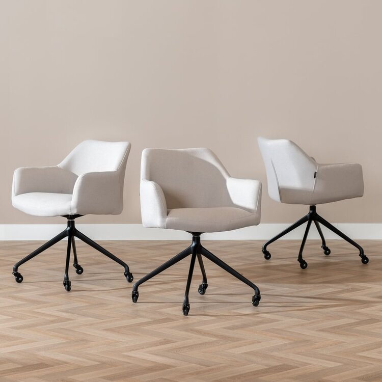 Chaise de salle à manger à roulettes Isak gris clair tissu recyclé