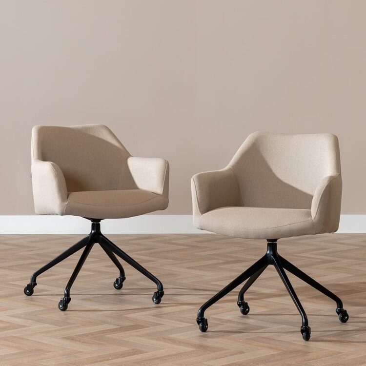 Chaise de salle à manger à roulettes Isak taupe tissu recyclé