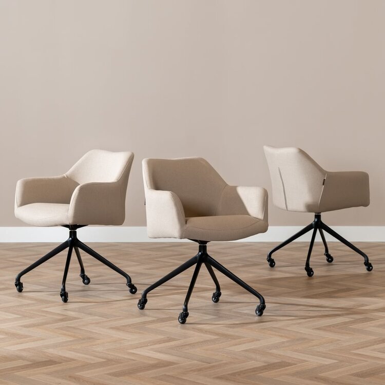 Chaise de salle à manger à roulettes Isak taupe tissu recyclé