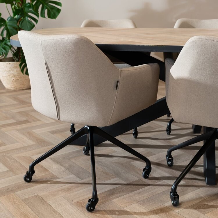 Chaise de salle à manger à roulettes Isak taupe tissu recyclé