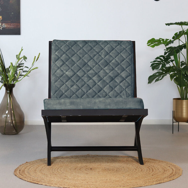 Fauteuil design en velours Madrid bleu