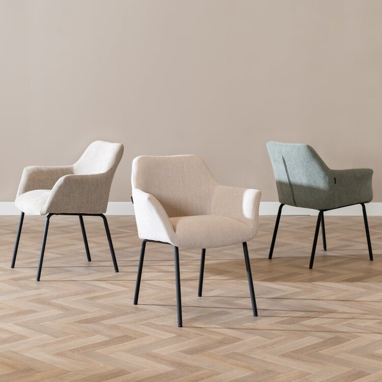 Chaise de salle à manger scandinave Sten beige tissu recyclé