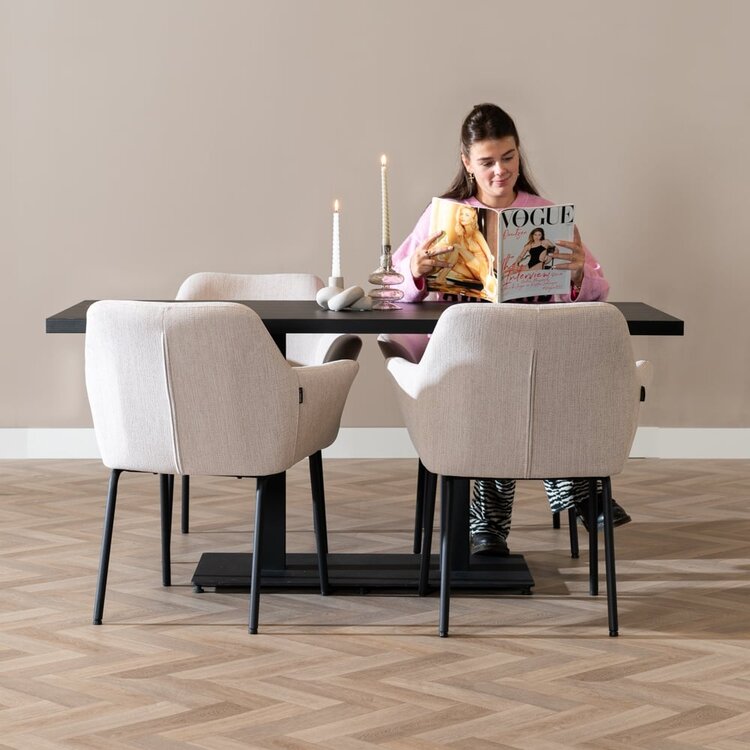 Chaise de salle à manger scandinave Sten beige tissu recyclé