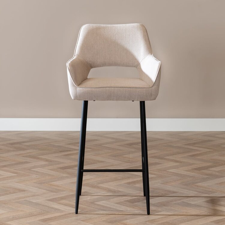 Tabouret de bar scandinave Inga beige tissu recyclé 78 cm