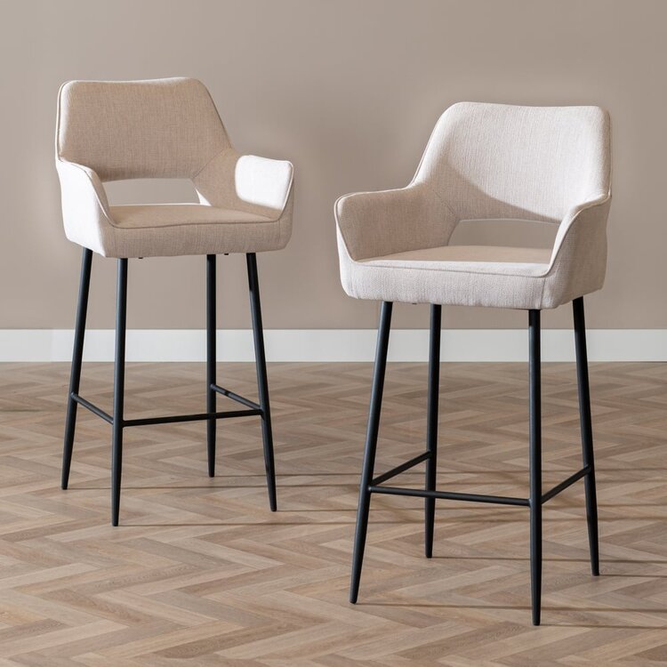 Tabouret de bar scandinave Inga beige tissu recyclé 78 cm