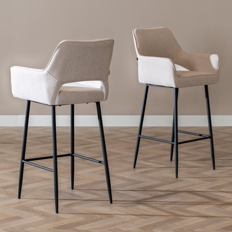 Tabouret de bar scandinave Inga beige tissu recyclé 78 cm