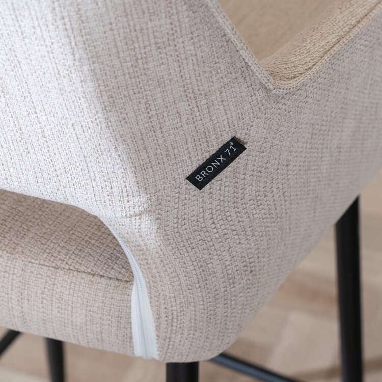 Tabouret de bar scandinave Inga beige tissu recyclé 78 cm