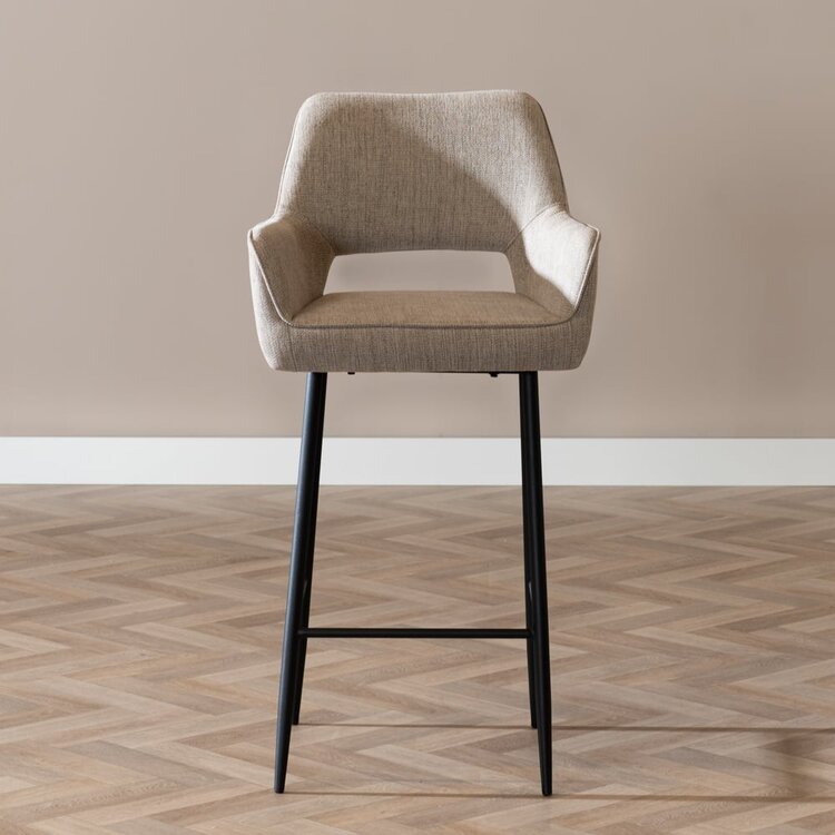 Tabouret de bar scandinave Inga taupe tissu recyclé 78 cm