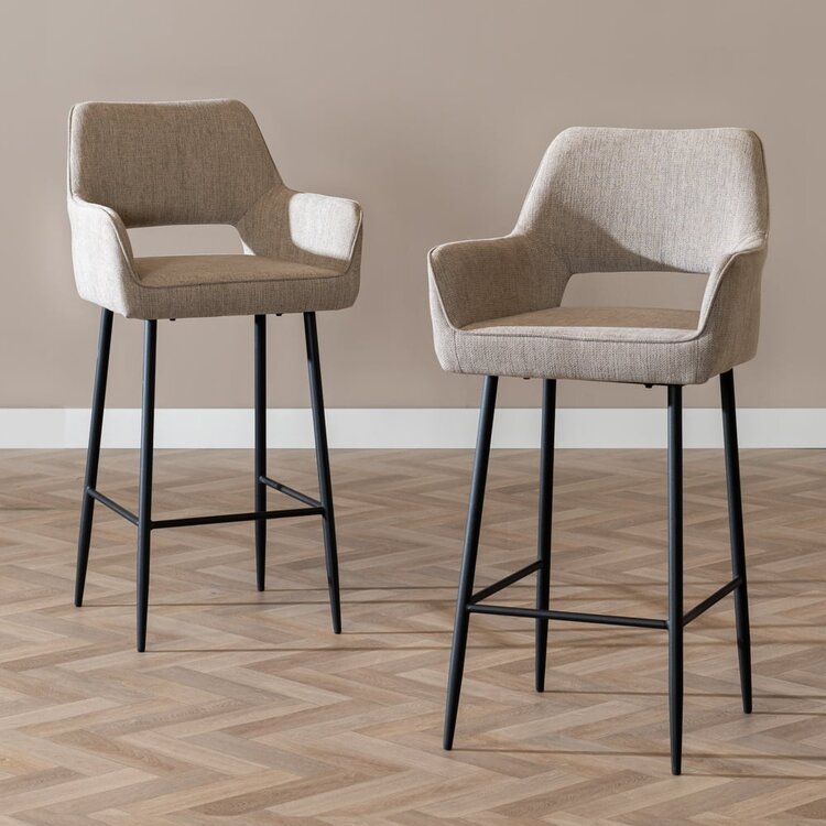 Tabouret de bar scandinave Inga taupe tissu recyclé 78 cm