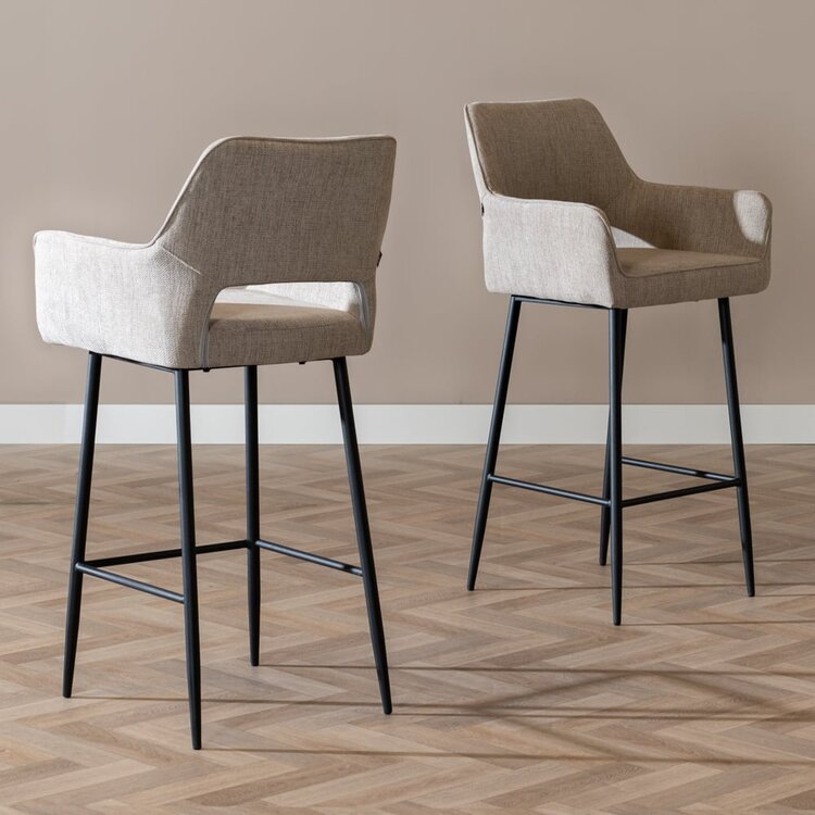 Tabouret de bar scandinave Inga taupe tissu recyclé 78 cm