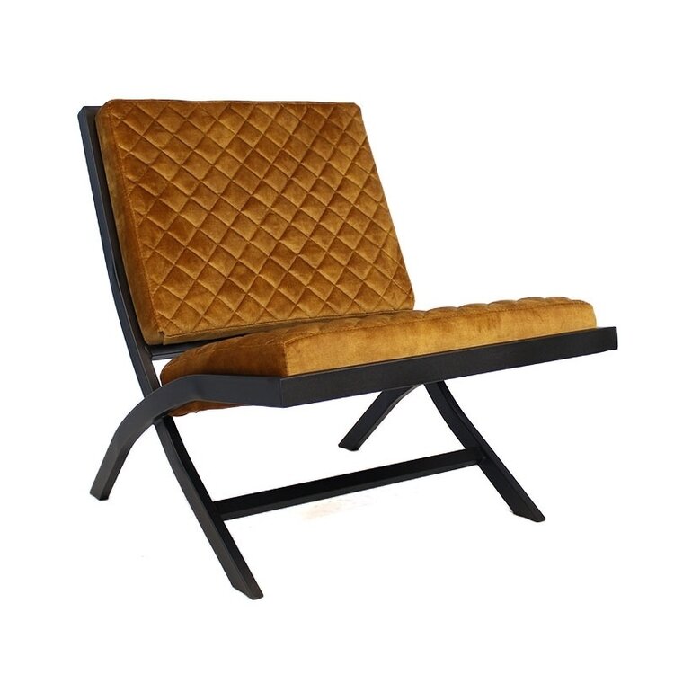 Fauteuil design en velours Madrid jaune ocre / cognac