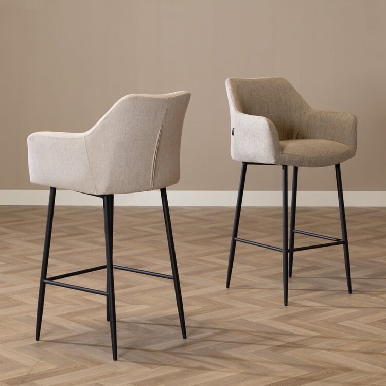 Tabouret de bar scandinave Niklas taupe tissu recyclé 78 cm