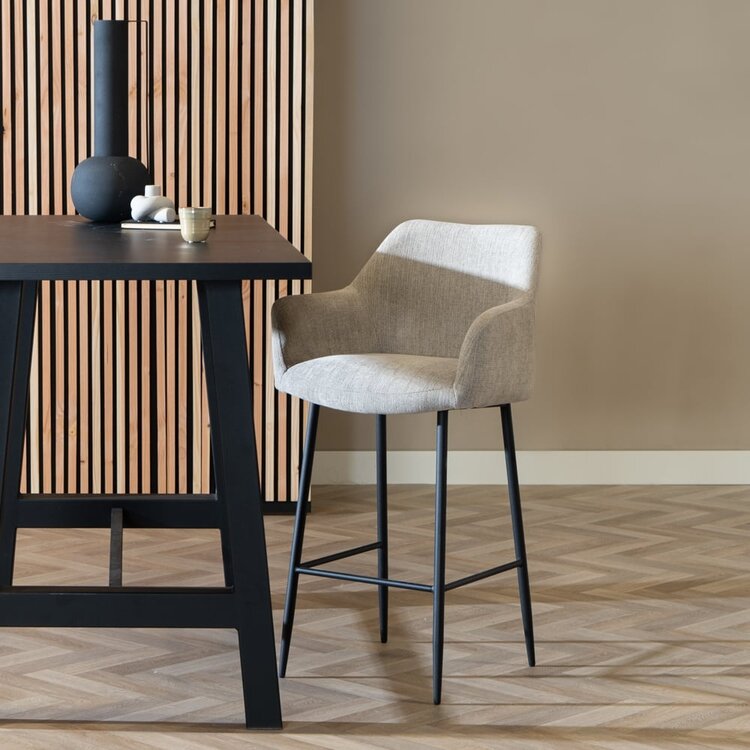 Tabouret de bar scandinave Niklas taupe tissu recyclé 78 cm