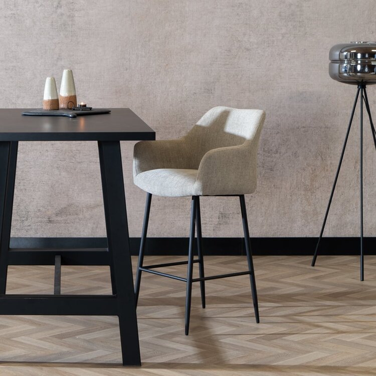 Tabouret de bar scandinave Niklas taupe tissu recyclé 78 cm