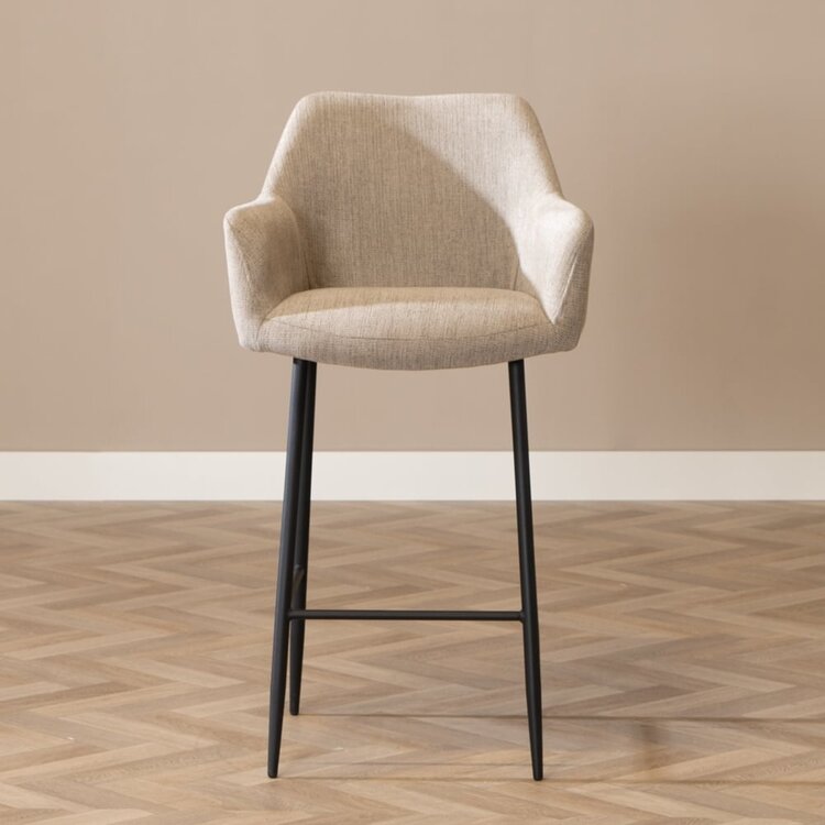 Tabouret de bar scandinave Niklas taupe tissu recyclé 78 cm