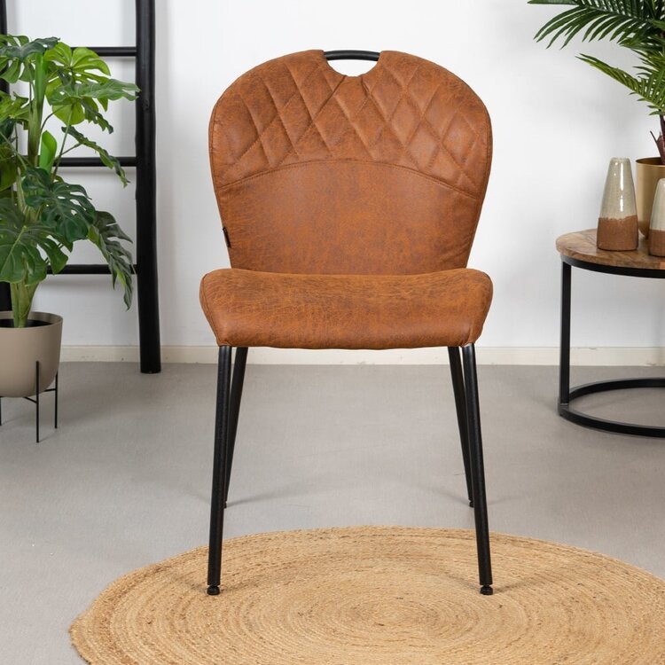 Chaise de salle à manger empilable Fay en eco-cuir cognac