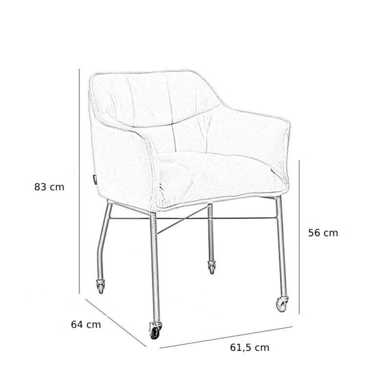Chaise salle à manger Mace roulettes tissu côtelé taupe