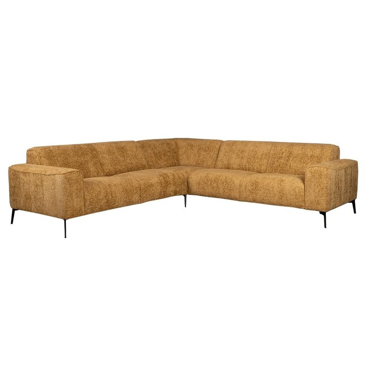Canapé d'angle Vegas jaune moutarde / cognac tissu chenille