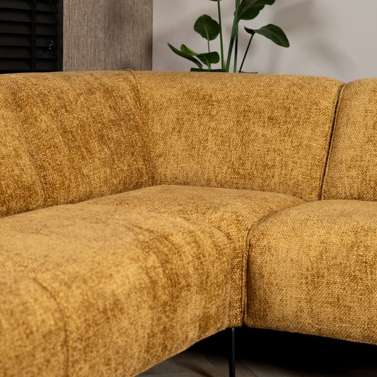 Canapé d'angle Vegas jaune moutarde / cognac tissu chenille