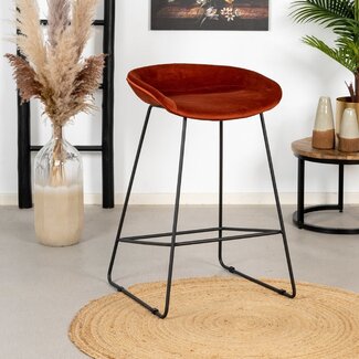 Tabouret de bar 'Azila' velours côtelé terracotta - L'Incroyable