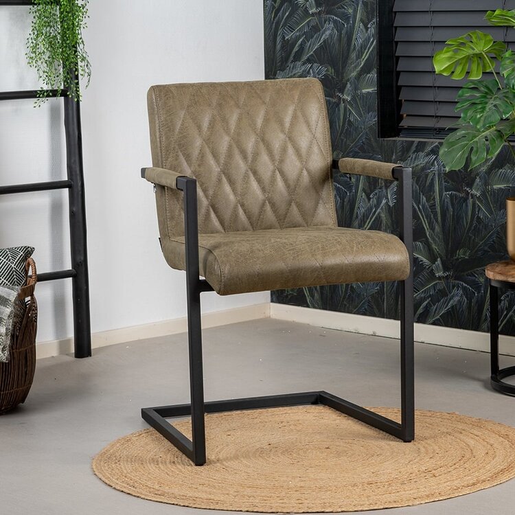 Chaise de salle à manger industrielle éco-cuir Diamond vert