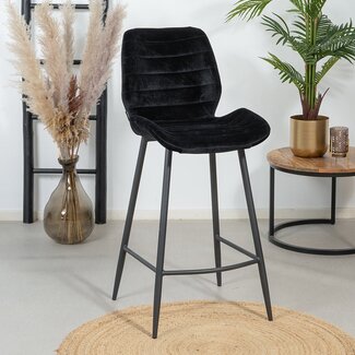 Tabouret de bar velours Toby noir 71 cm