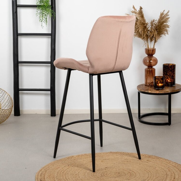 Tabouret de bar velours Toby rose 71 cm