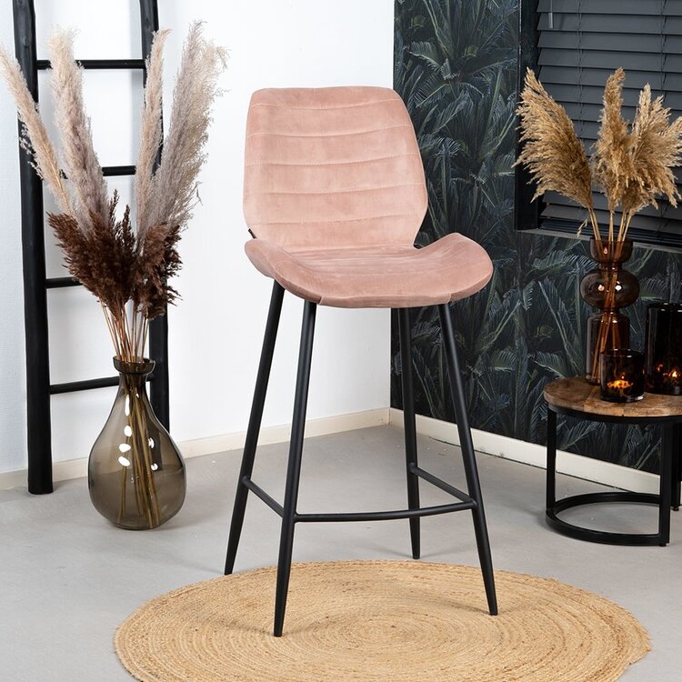 Tabouret de bar velours Toby rose 71 cm