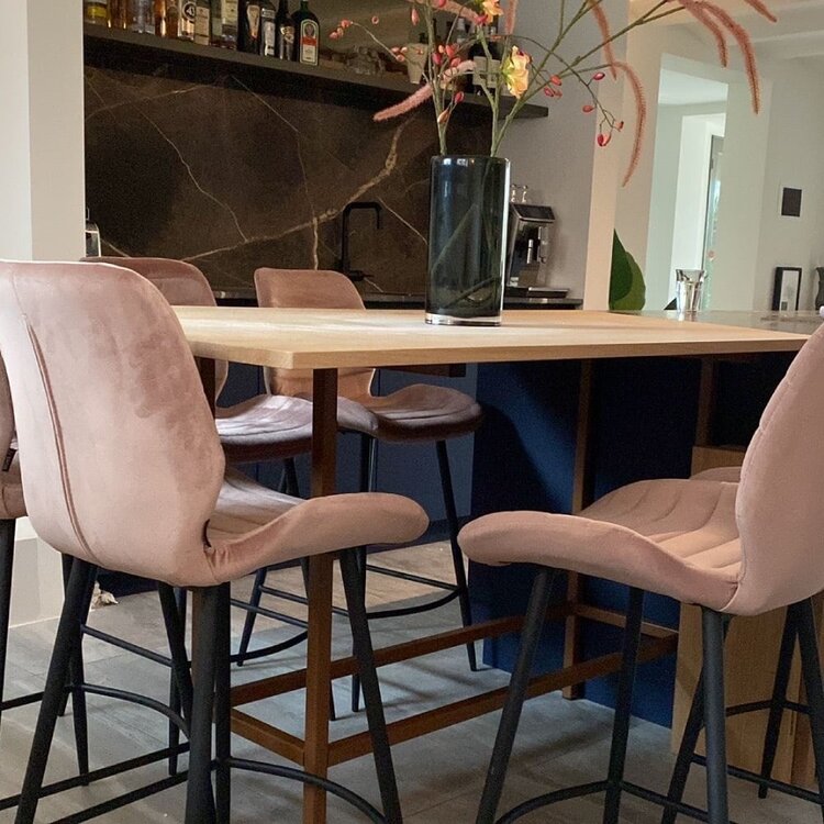 Tabouret de bar velours Toby rose 71 cm