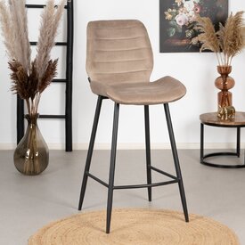 Tabouret de bar velours Toby taupe 71 cm