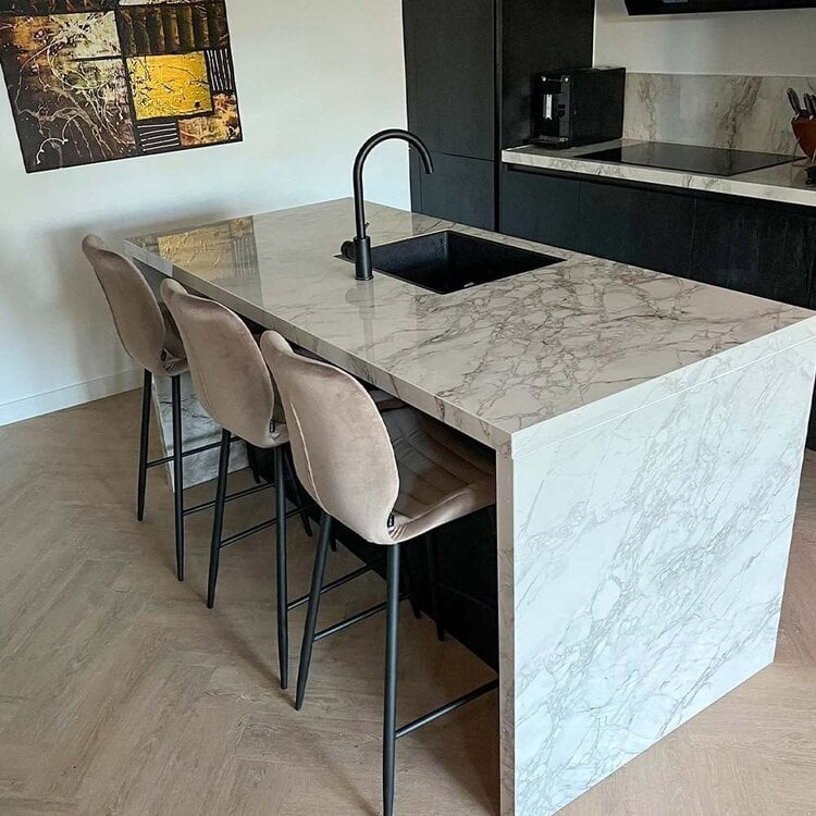 Tabouret de bar velours Toby taupe 71 cm